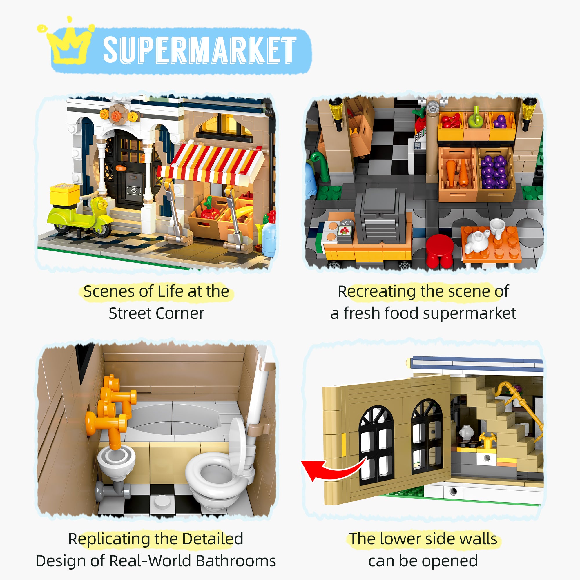 2892Pcs Market Street Building Blocks Bricks Toys Street View 89155